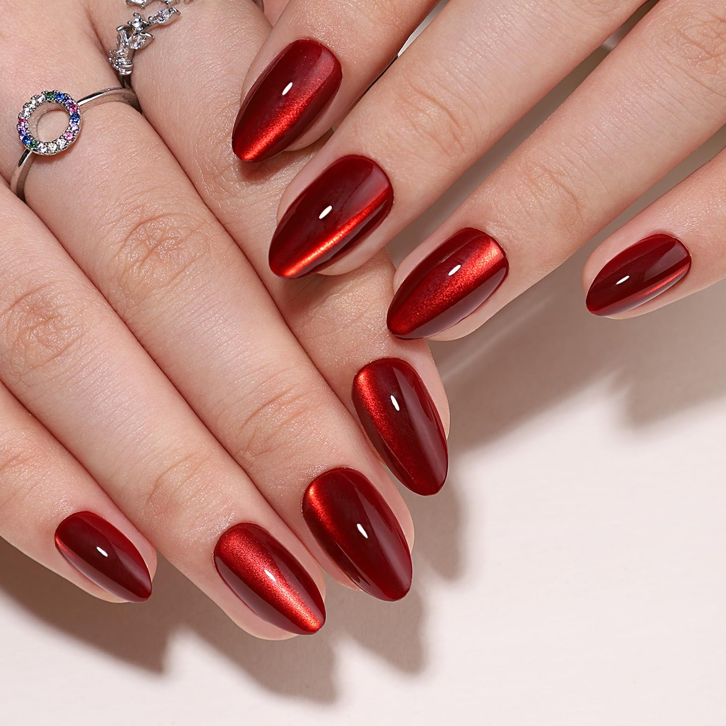 WAFOLOZE Gel Press On Nails - Almond Short Fake Nails with Glue, 16 Sizes - 32Pcs Reusable Soft Gel False Nails Tips Kit, Deep Red