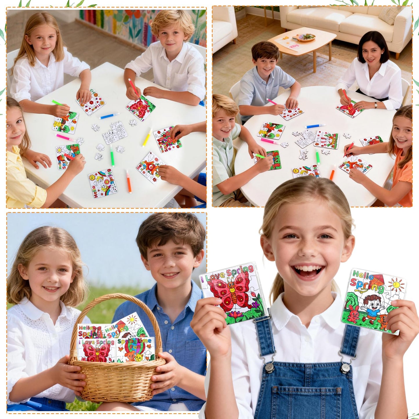 24Pcs Spring Crafts for Kids & Adults Bulk, Spring toddler Art and Craft DIY Puzzle Kits with Flower Butterfly Bee Bunny, Easter Jigsaw for School Classroom Activity April Party Favors & Gift Supplies