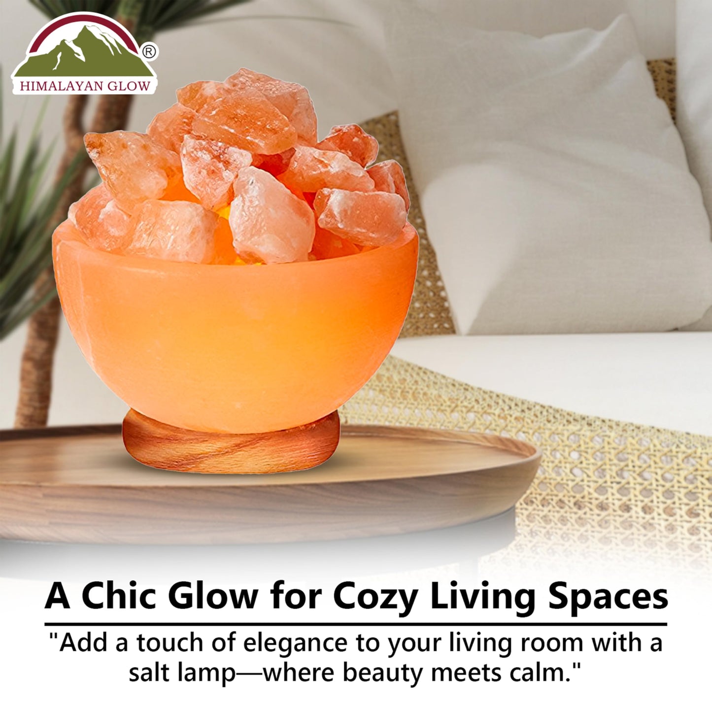 Himalayan Glow Natural Pink Salt Lamp Bowl with Crystal Chunks | Hand-Carved Himalayan Salt Lamp for Air Purification & Calming Ambiance | Home & Office Décor