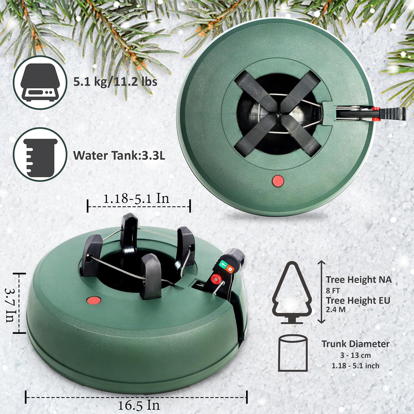 Blissun Christmas Tree Stand with Water Reservoir, Fast Clamp, Foot Pedal, Water Level Indicator, Fits up to 8FT Real Trees