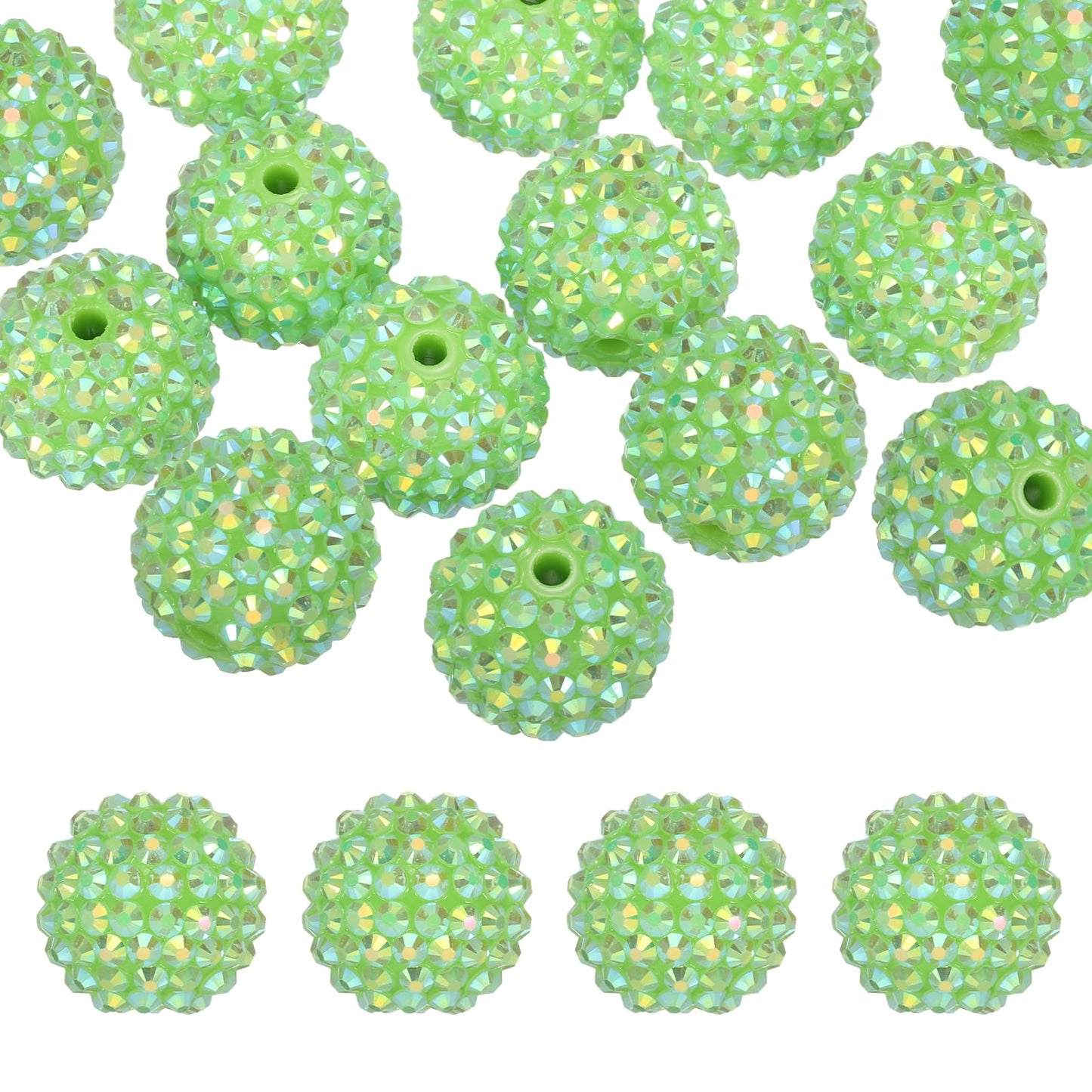 PATIKIL 20mm Resin Rhinestone Beads for Beadable Pen, 20 Pack Ball Disco Sparkly Chunk Round Bubblegum Beads for Beadable Keychain Jewelry Making DIY Craft, Light Green AB