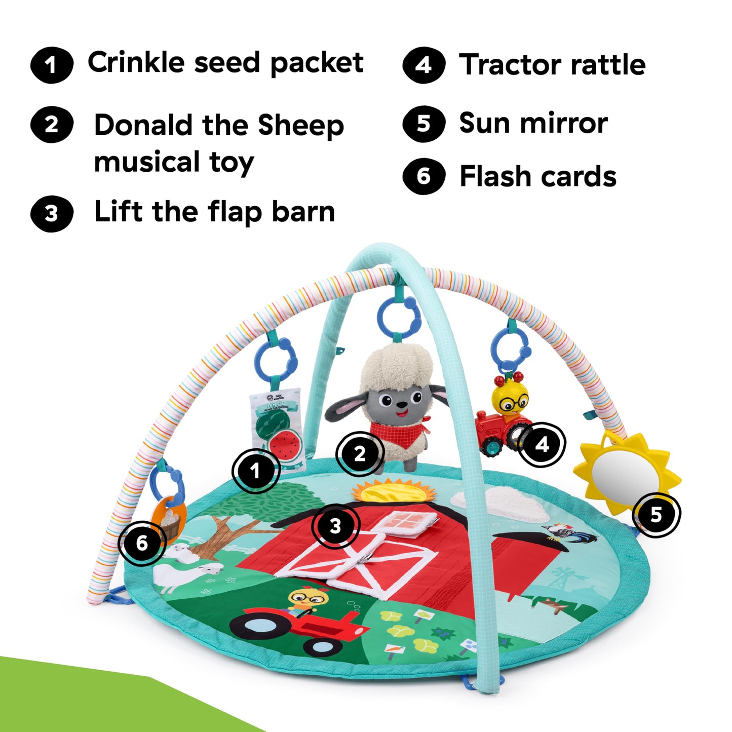 Baby Einstein Ingenuity Farm Explorers Happy Harvest Touch & Feel Baby Play Gym & Mat with 5 Removable Toys, 20+ Songs & Sounds, Ages 0+ Months