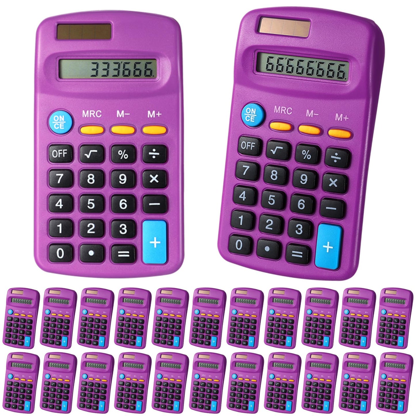 Copkim 24 Pack Student Mini Calculator for Classroom, 8-Digit Display Dual Powered Handheld Math Tools for Teachers, School Supplies and Classroom Rewards, Compact Design(Purple)