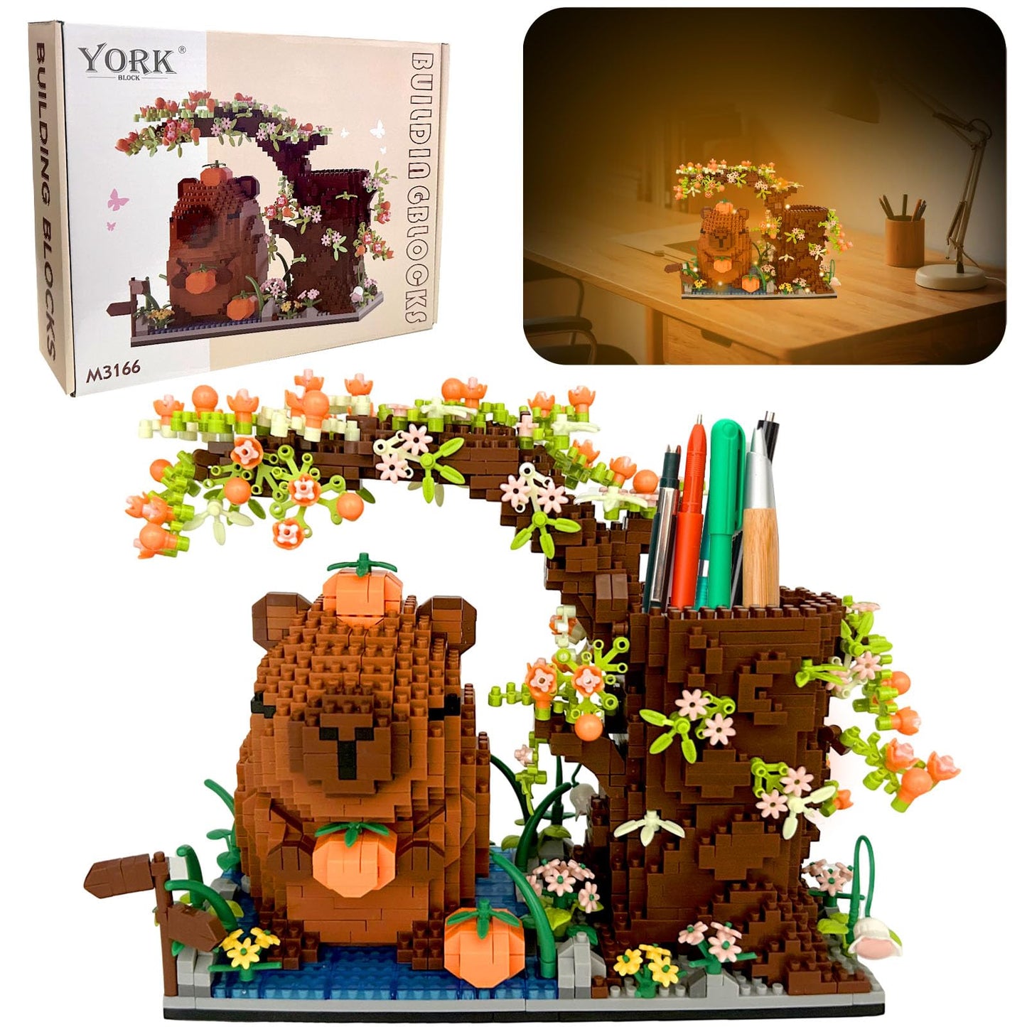 Bonifunt Capybara Building Blocks, 1800 PCS Capybara Micro Building Block Sets, Capibara Pen Holder, Gifts for Adults