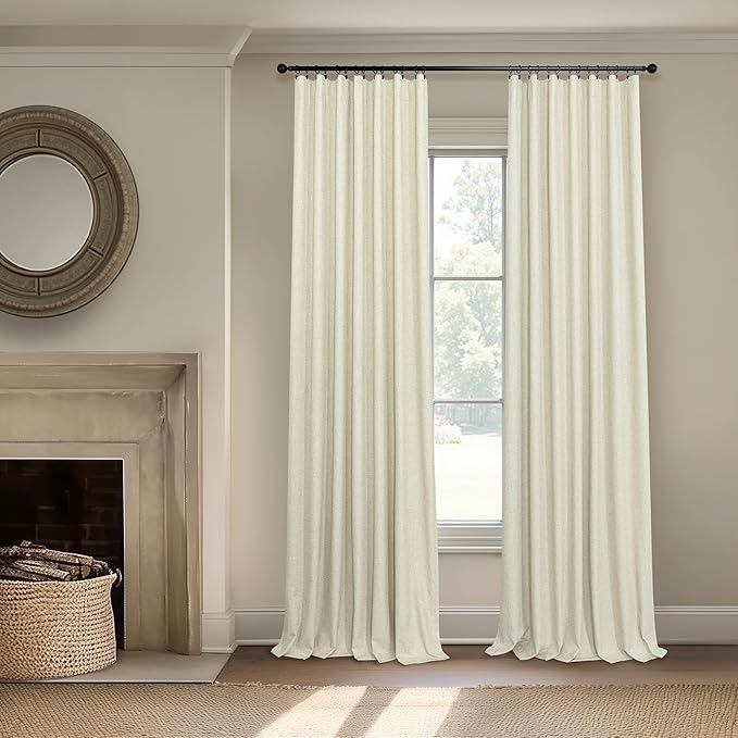 Pitalk Living Room Curtains Ideas Modern Black Out Curtains for Bedroom Windows Treatments 84 Heat & Cold Blocking Drapes for Sliding Glass Door Back Tab 2 Panels Cottage Linen Textured Cream Beige
