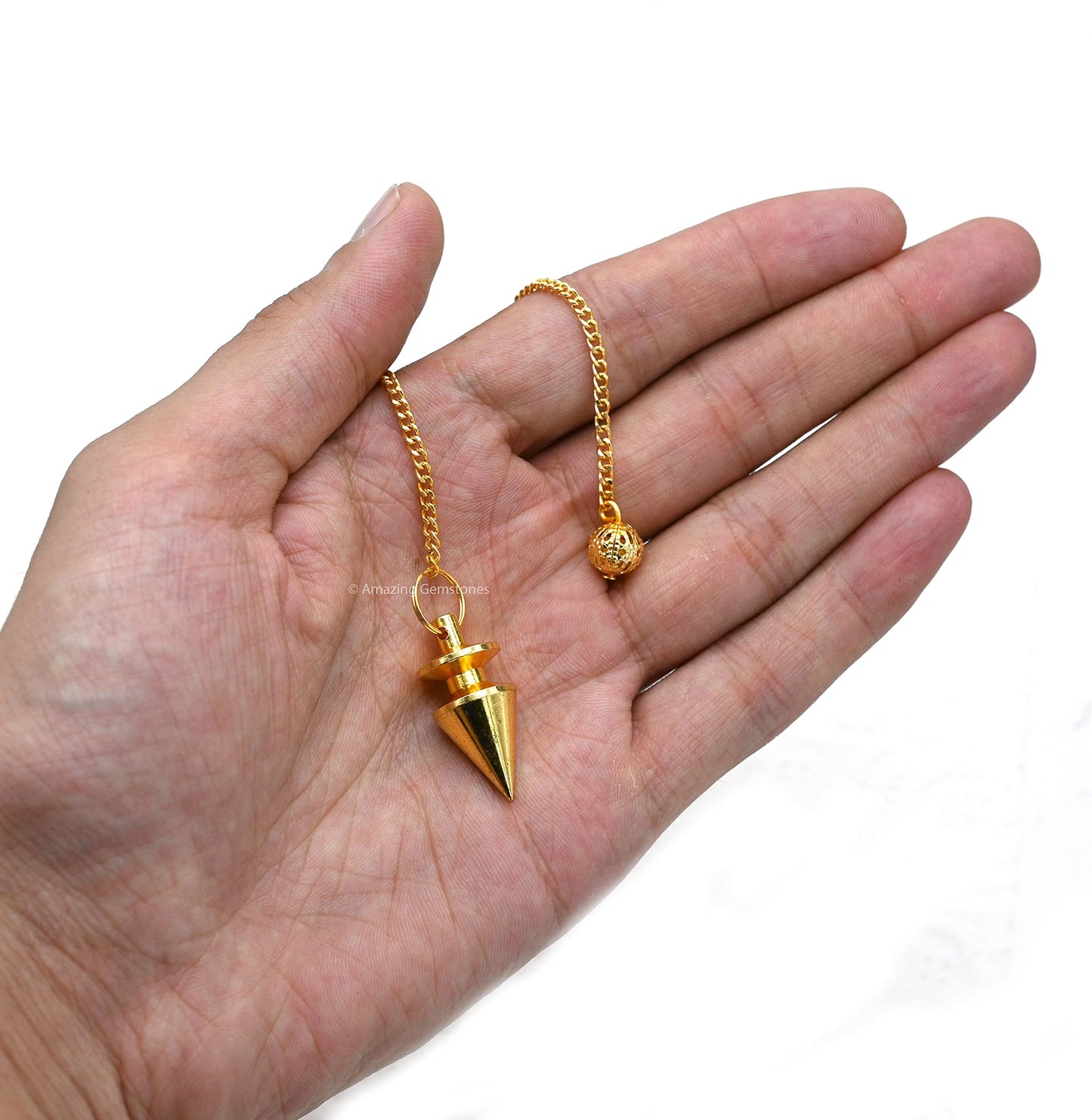 Amazing Gemstone Healing Metal Pendulums for Divination, Gold Cone Steel Copper Pendulum High Energy Pendulo de Bronce Pendulos de Mesa MP4