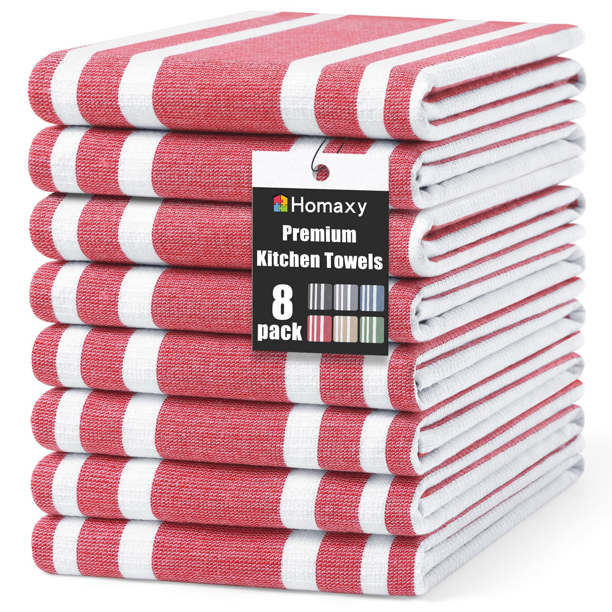 Premium Cotton Stripe Kitchen Towels 8 Pack (8 Count)