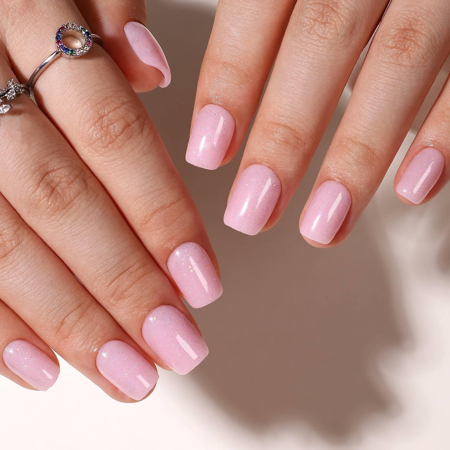 RTKHFZE Press On Nails Short - Pink Press on Nails Short Square Soft Gel Fake Nail with Nail Glue,Supremely Fit & Natural Reusable Stick On Nails in 16 Sizes - 32 Pcs False Nails Kit
