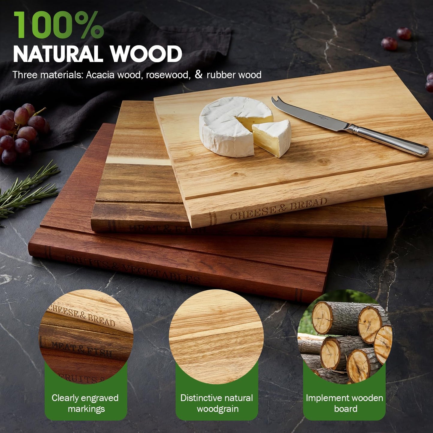 NEDVI Book Cutting Board Set with Wooden Stand-Wooden Kitchen Cutting Boards That Look Like Books for Cheese Meat Vegetables, Chopping Board Gift Set for Home Cooks & Kitchen Decor