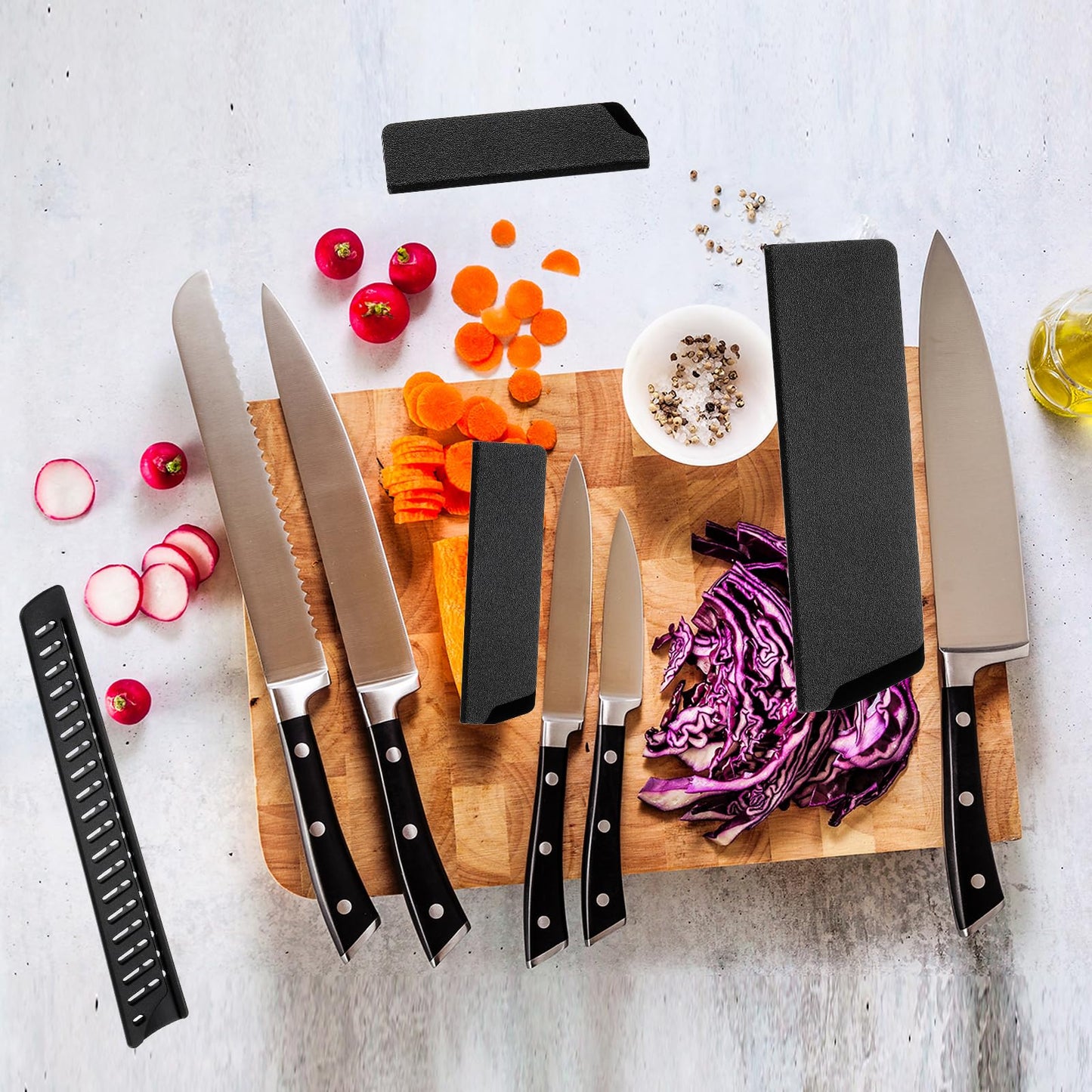 PATIKIL PP Safety Knife Cover Sleeves for 10" Bread Knife, 5 Pack Knives Edge Guard Blade Protector Universal Knife Sheath for Kitchen, Black