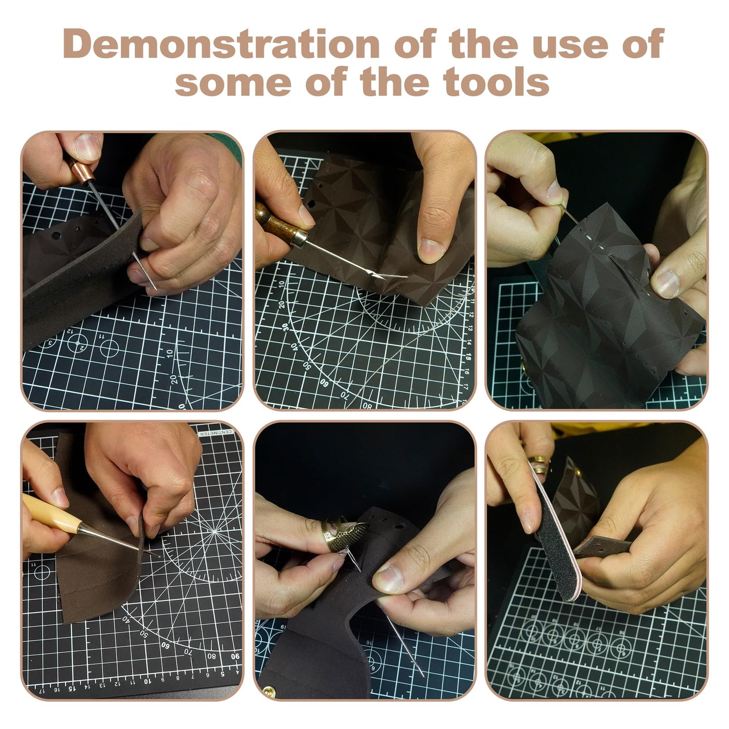 EDIETH Professional Leather Craft Tools Kit Leather Working & Tooling Set with High-Carbon Steel Stamping, Punching, Sewing, Engraving Tools, Custom Cutting Mats for Leathercraft Projects