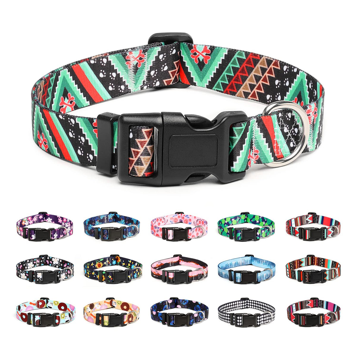 Mercano Adjustable Dog Collar - Special Design Patterns, Soft Nylon Comfortable Sturdy Pet Collar for Small Medium Large Dogs (XS, Tribal Red)