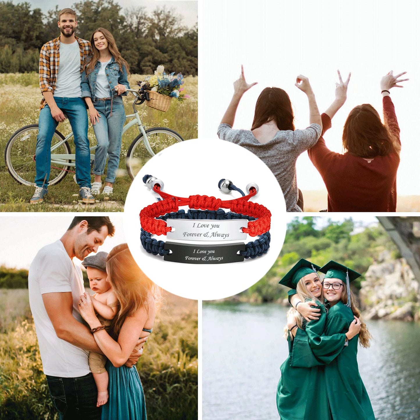 VNOX 2 Pcs Relationship Bracelets for Couples-Red Blue Handmade Braided Rope Cord Bracelets for Him Her Boyfriend