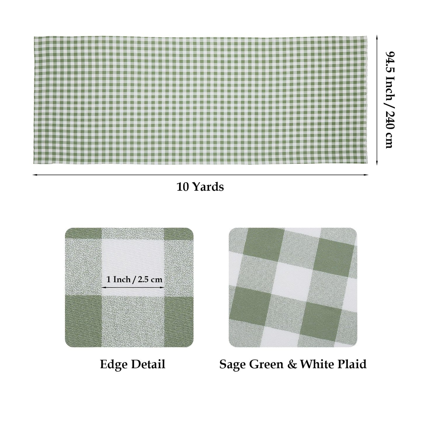 Q&J Fabric Co. Plaid Fabric 10 Yards x 94 Inch 1'' Sage Green Gingham Checkered Fabric by The Yard Precut Patchwork Sewing for DIY Craft Sewing Home Christmas Decoration