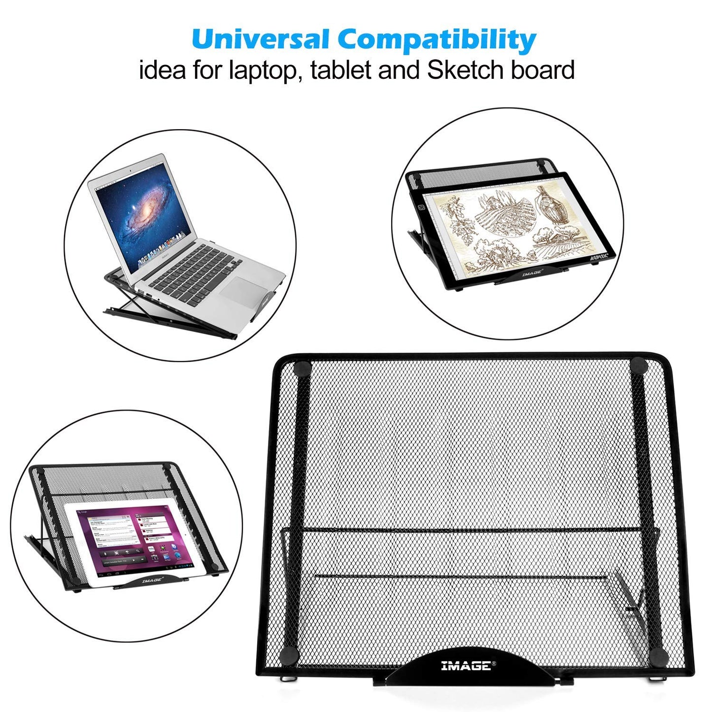 IMAGE Laptop Stand, A3 Large Version Foldable Portable Ventilated Desktop Laptop Stand Holder, Adjustable 12 Angle Points Stand, Compatible with 10" ~ 17" Notebooks, LED Light Box Pad