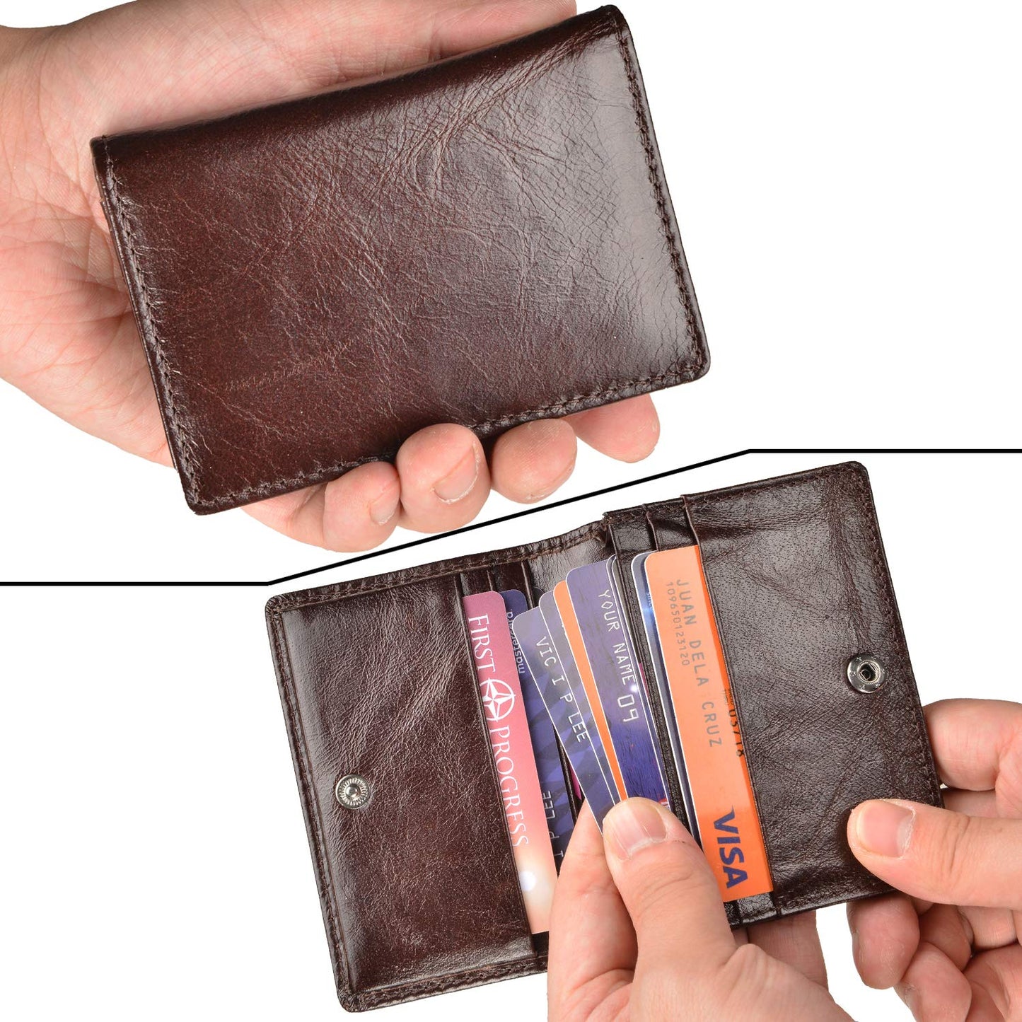 Easyoulife RFID Genuine Leather Bifold ID/Business Credit Card Case Holder for Men Slim Front Pocket Wallet Button(coffee)
