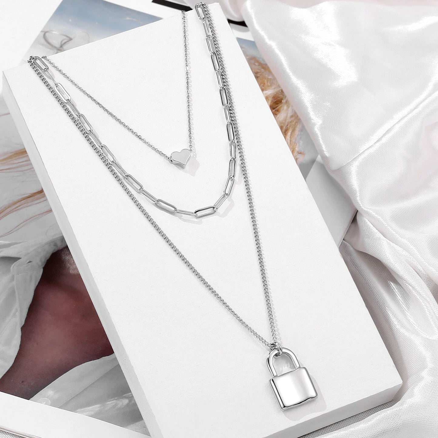 Turandoss Silver Necklace for Women - Dainty Heart Pendant Choker - Delicate Handmade Plated Silver Necklace