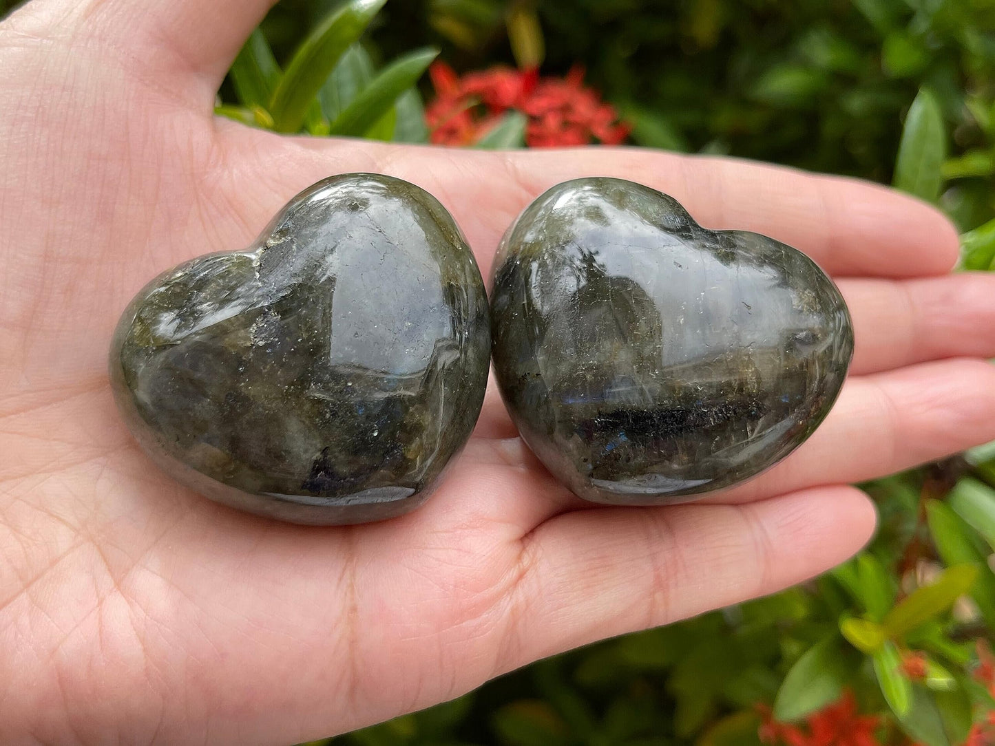 Labradorite Gemstone Hearts, Polished Labradorite Puffy Hearts, Labradorite Crystal Palm Stone, Labradorite Healing Crystal Hearts (1 Heart)