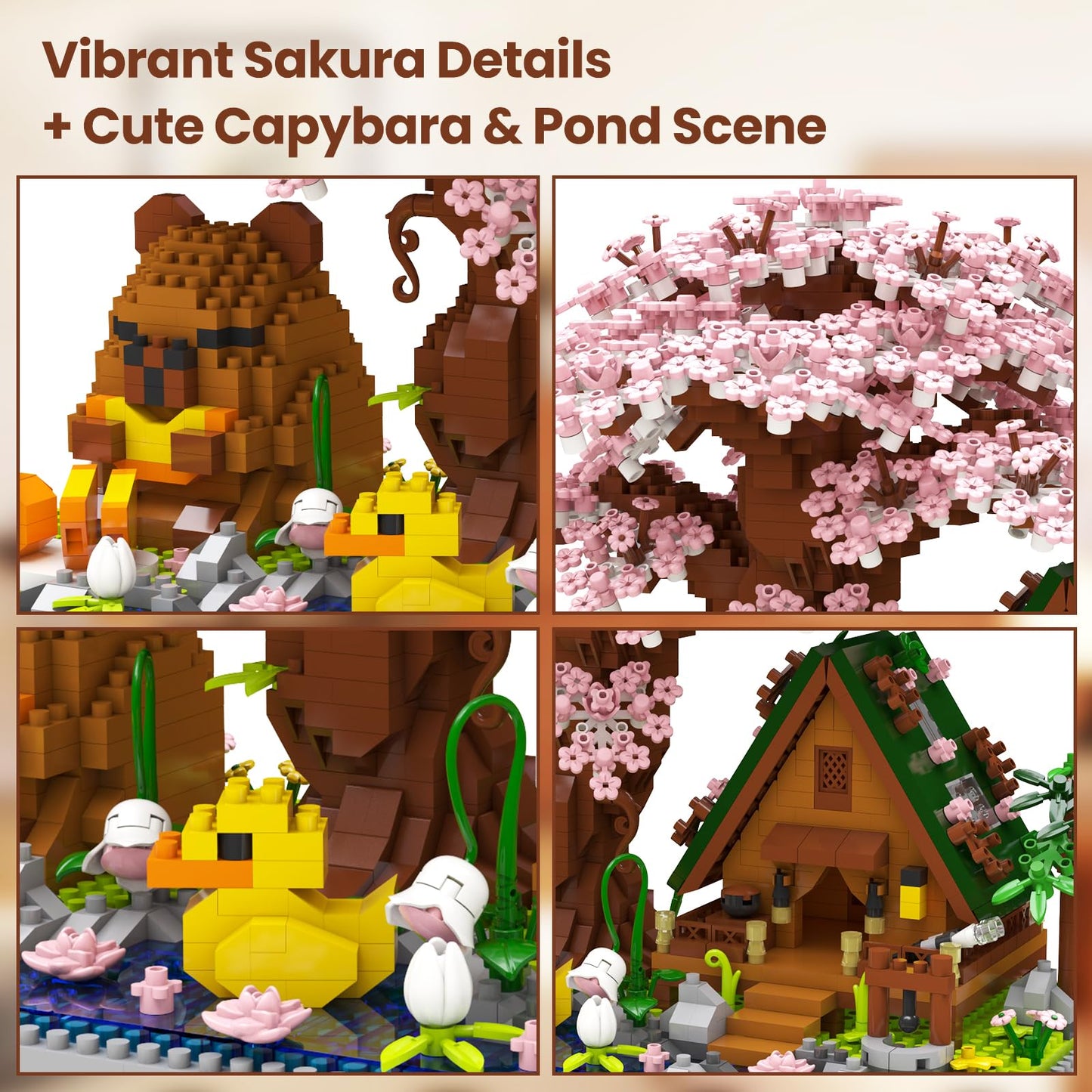 Capybara Cherry Blossom Bonsai Tree House Building Sets for Adults & Kids - 2280PCS Micro Mini Blocks, Artificial Flower for Desk, Office, Home Decor, DIY Arts & Crafts Kits, Ages 8+ Girls & Boys Gift