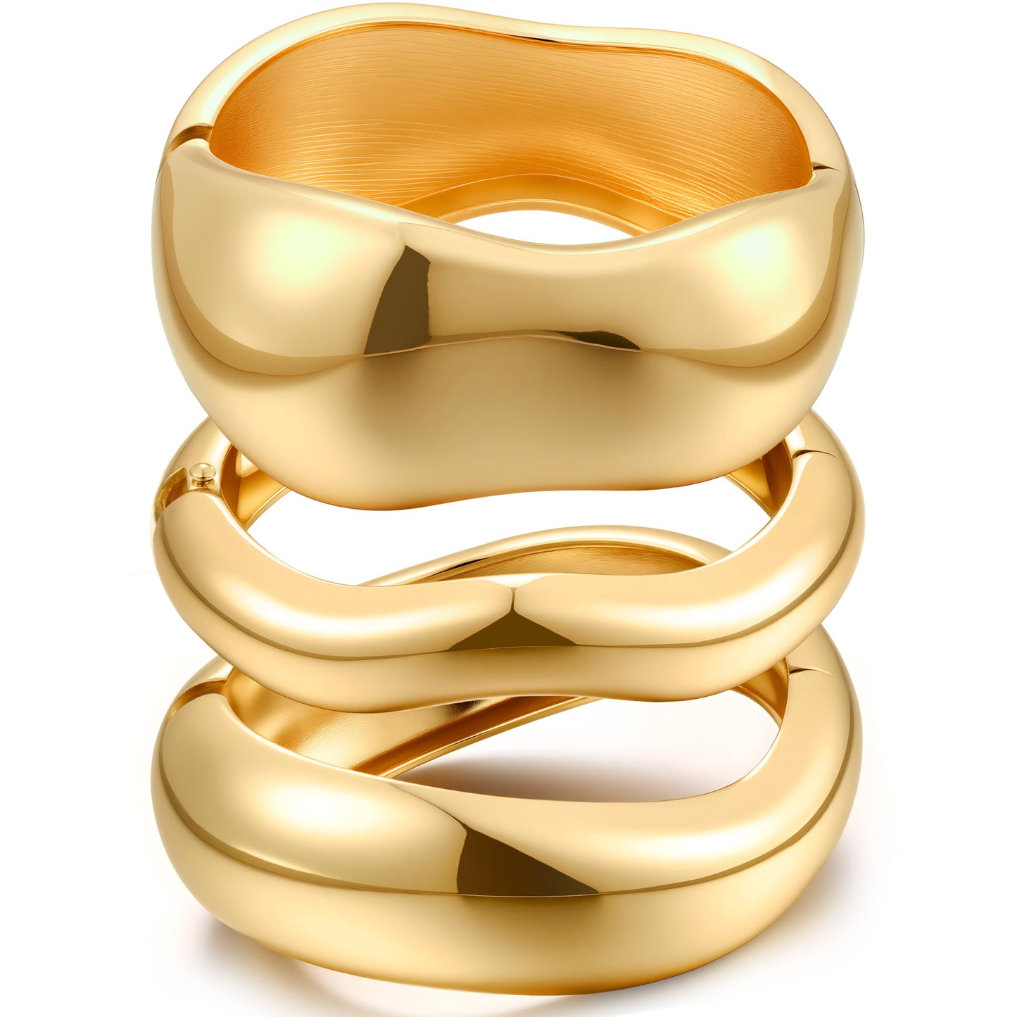 Chunky Gold Bangle Bracelets for Women, 14k Gold Plated Dainty Cuff Stackable Bangles Set, Trendy Bracelet Stack Fashion Jewelry Gifts