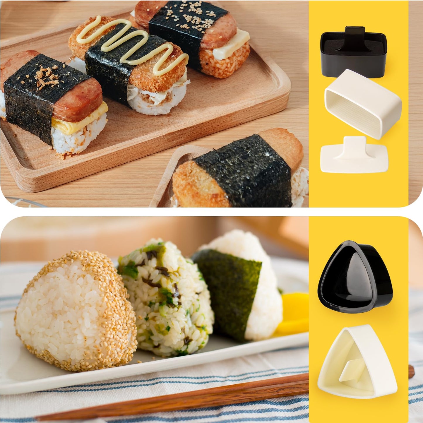 Musubi Press Mold Kit, Includes 2 Musubi Makers, 2 Onigiri Molds, 2 Rice Paddles, Temaki Roller & Luncheon Meat Slicer – Easy to Clean, Dishwasher Safe