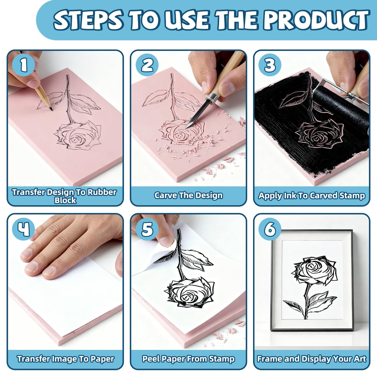 12Pcs 4"x6" Rubber Linoleum Blocks for Printmaking - Complete Stamp Carving Kit, Ideal for Linocut Block Printing, DIY Art Projects & Craft Supplies