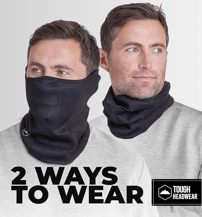 Tough Headwear Half Ski Mask - Warm Fleece Face Mask - Stretch Neck Gaiter Skiing Accessories - Breathable Cold Weather Gear