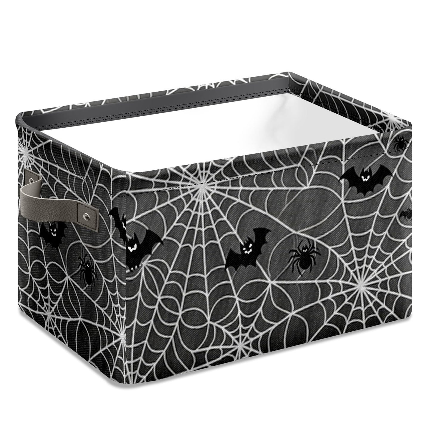 AHENGPAIG Halloween Baskets,Spider Web Bat Storage Bins with Handles for Men, Foldable Organizer Storage Boxes 14 x 10 x 8