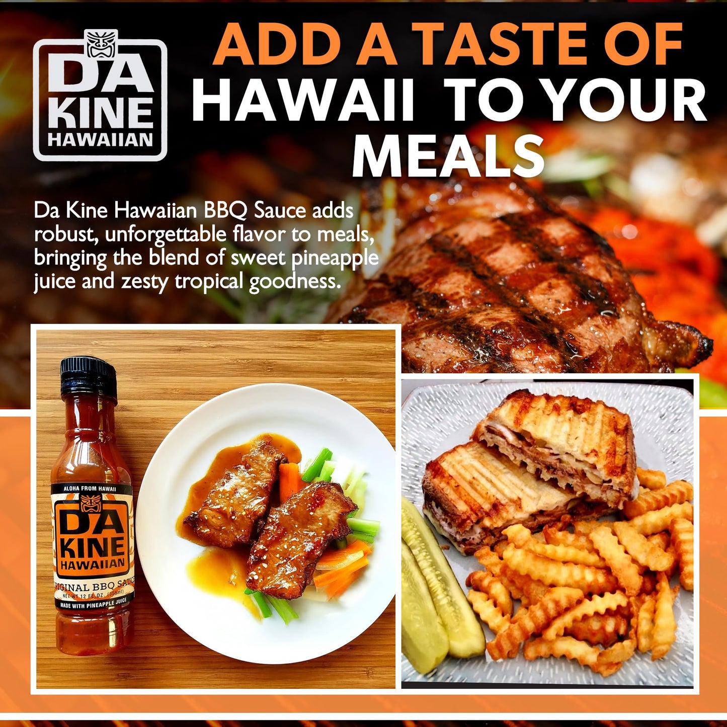 Da Kine Hawaiian BBQ Sauce, Premium Gourmet Barbecue Sauce Made in Small Batches, Gluten-Free BBQ Sauce for Meat, Fish, and Vegetables - Original 12 oz (1 Pack)