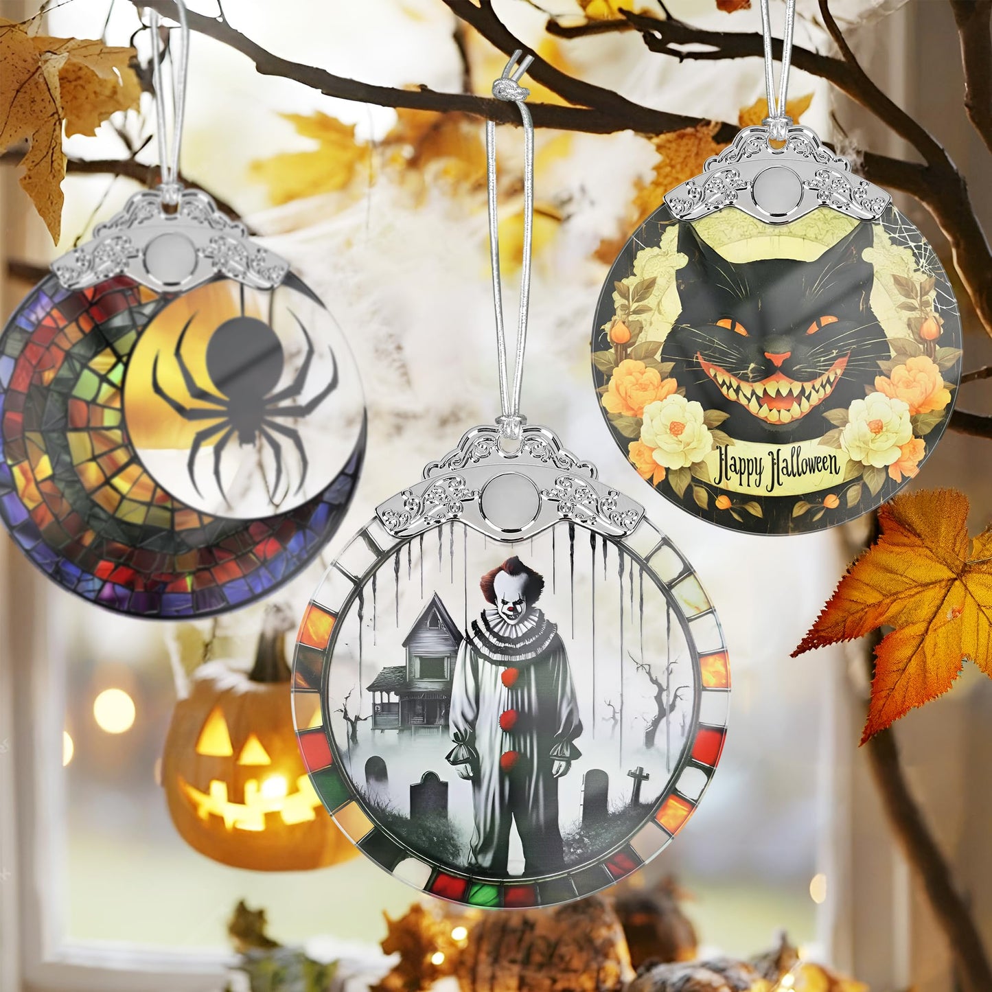 Spooky Clown Stained Glass Orament - Christmas Ornament - Christmas Decorations for Tree - Holiday Present ldeas - Gift Exchange