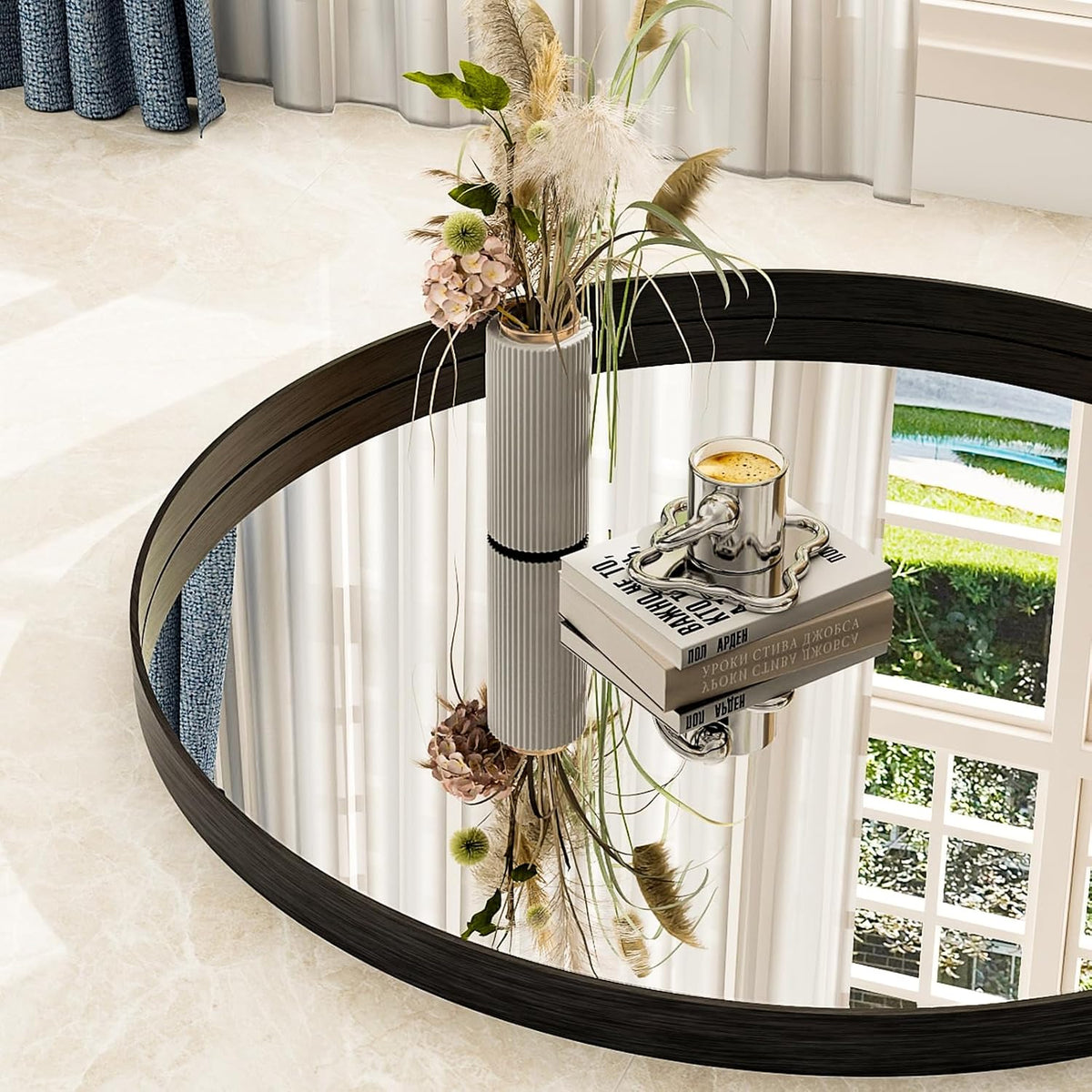 24 Inch Round Bathroom Mirror - Wall Mounted Circle Mirror with Metal Frame, Modern Mirror Suitable for Bathroom, Vanity, Entryway, Living Room, Wall Decor,Black