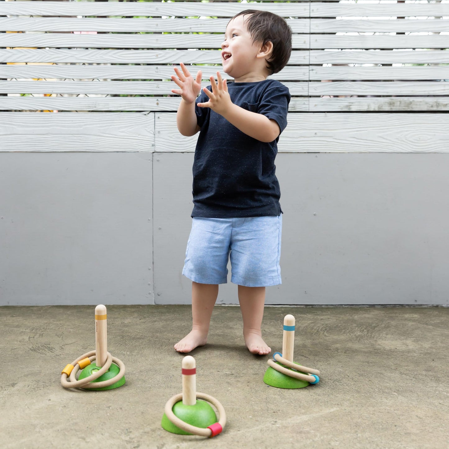 PlanToys® Meadow Ring Toss Wooden Montessori Coordination and Gross Motor Toy | Focus, Aim, Balance and Movement Development Activity | Eco Friendly Outdoor and Indoor Learning Game