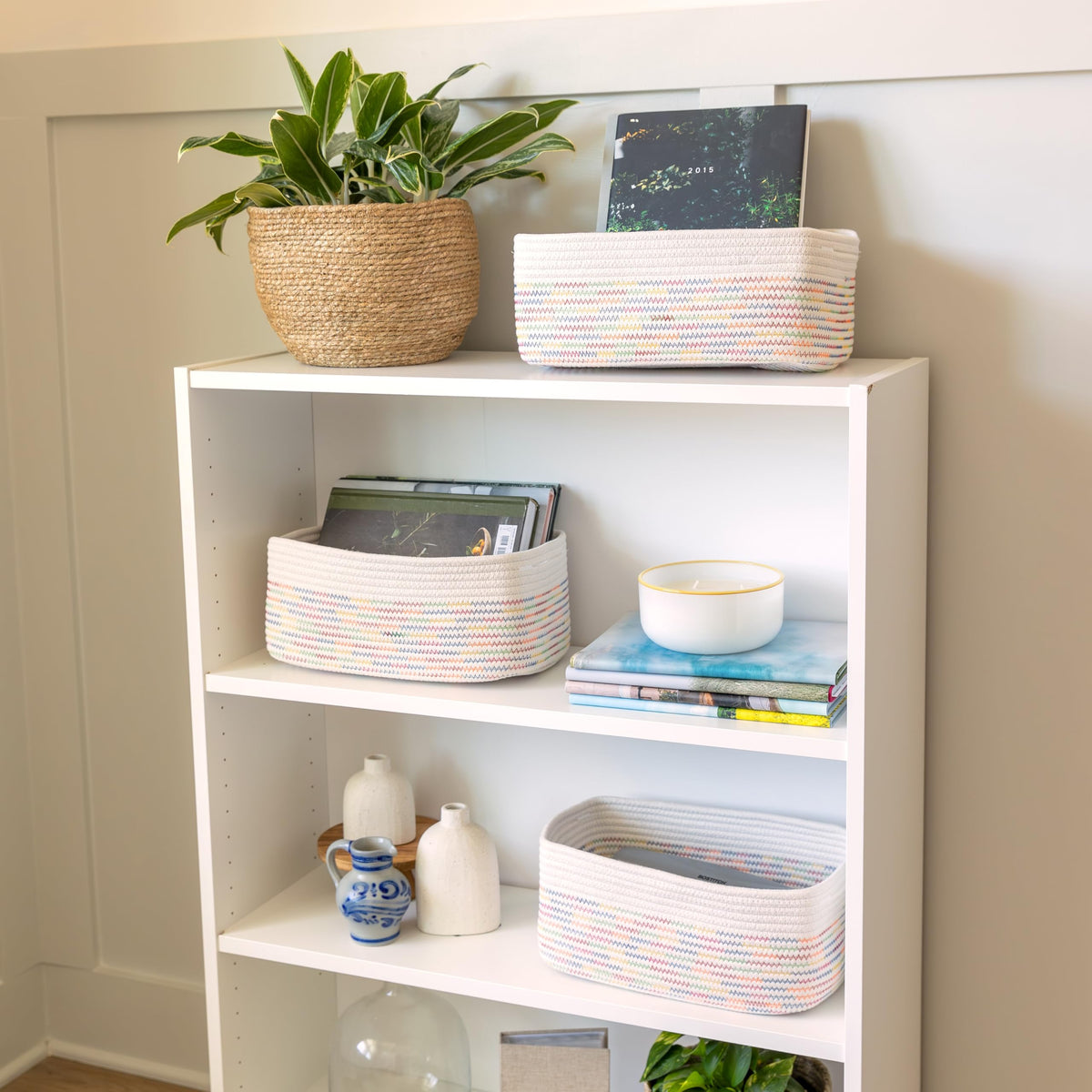 13.5”x8.5”x5.5” Rectangle Storage Baskets for Shelves 3 Pack (3 Count)