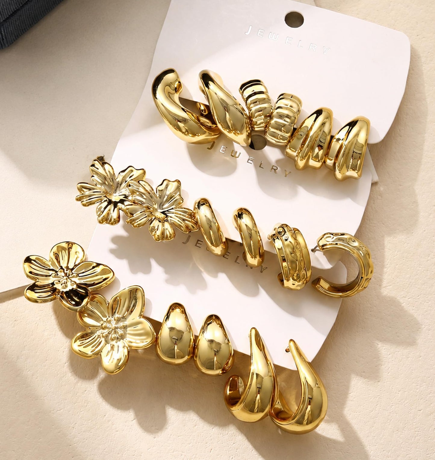 10 Pairs Chunky Gold Earrings for Women, Hypoallergenic Statement Hoops Earring for Multipack, Trendy Gold Chunky Hoop Earrings Jewelry for Gift (E-9 Pairs Gold)