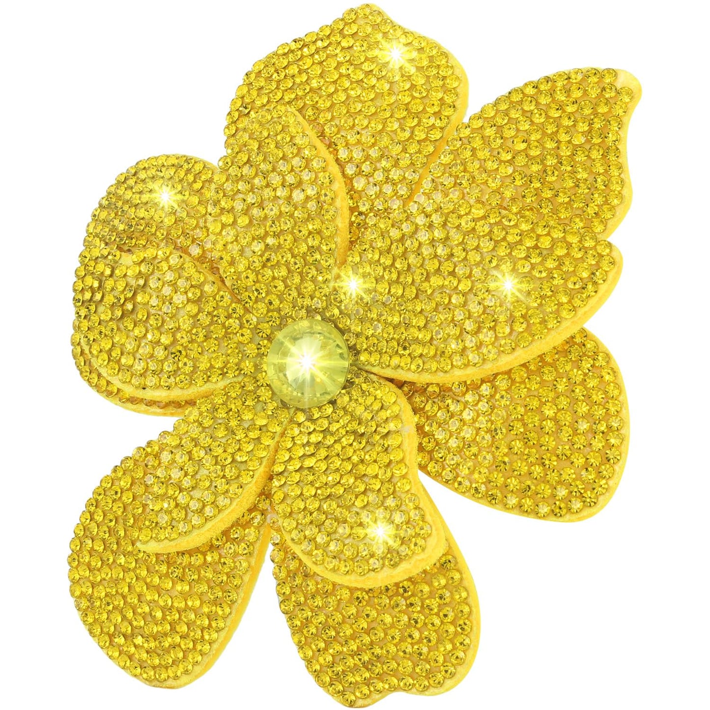 Merdia 3.74 Inches Rhinestone Camellia Flower Brooch Pins & Hair Clips for Women Elegant Created Crystal Lapel Pin Brooches Wedding Party Yellow