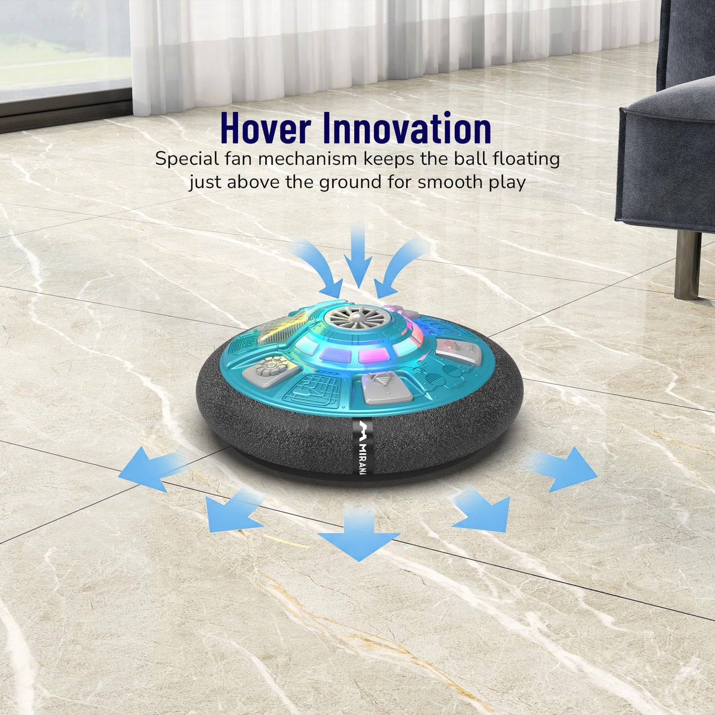 Mirana Mothership Hover Soccer Ball - Inbuilt Rechargeable Battery - Indoor Soccer Toys with LED Light (Nebula Blue)