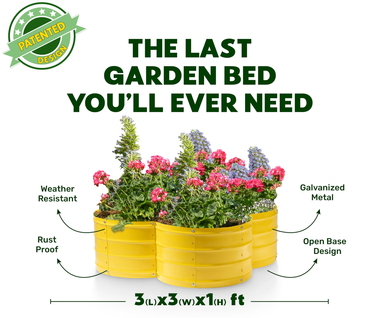 Plant & Plot Galvanized Raised Garden Beds Outdoor // 3×3×1 ft Planter Raised Beds for Gardening, Vegetables, Flowers // Large Metal Garden Box (Yellow) // Patented Tool-Free Design