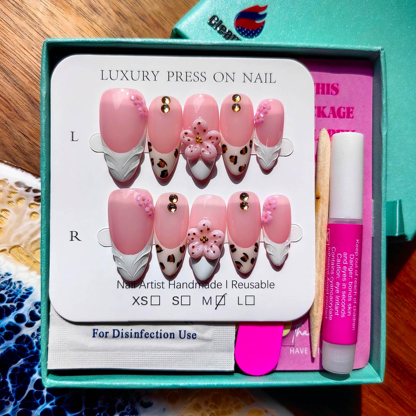 Gleamrain Handmade Press on Nails Almond Shape M Size/Gleamrain Luxury Medium Hand Made Nails with Design for Women 10Pcs by P08