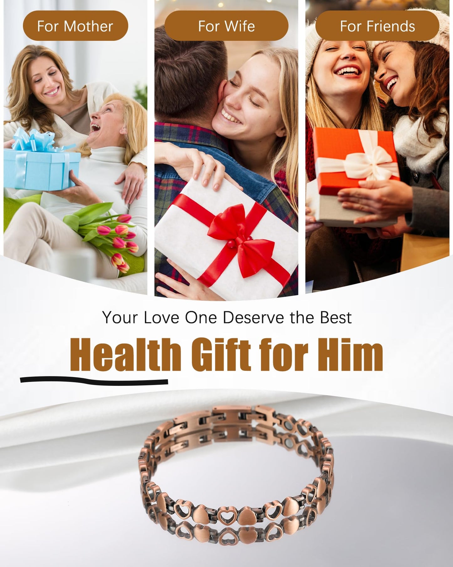 Jeracol Copper Bracelets & Ring for Women, 99.99% Pure Copper Magnetic Bracelets with Effective Neodymium Magnets, Adjustable Jewelry Gift with Sizing Tool
