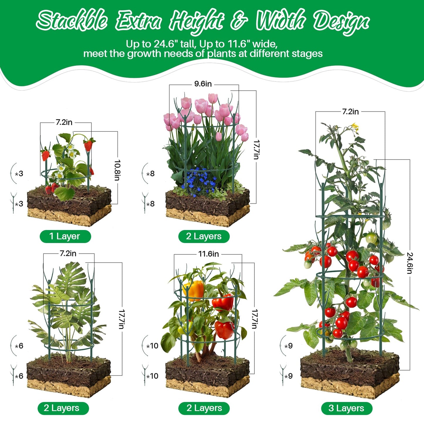 DRAINJH Monstera Plant Support Stakes, 30 Pcs Stackable Plant Support Stakes Sticks Poles for Indoor & Outdoor Plants, Climbing and Potted Plants, Stem Supports, Pothos