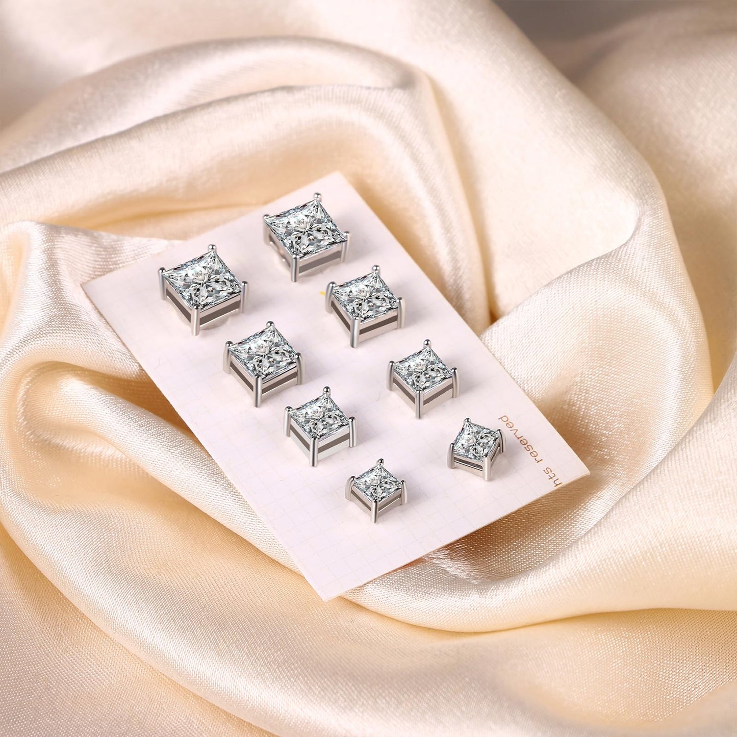 Magnetic Non-piercing Clip On Earrings: Stainless Steel 5-8mm Square CZ Inlay Round Fake Cheater Studs for Men Women, 4 Pairs Silver