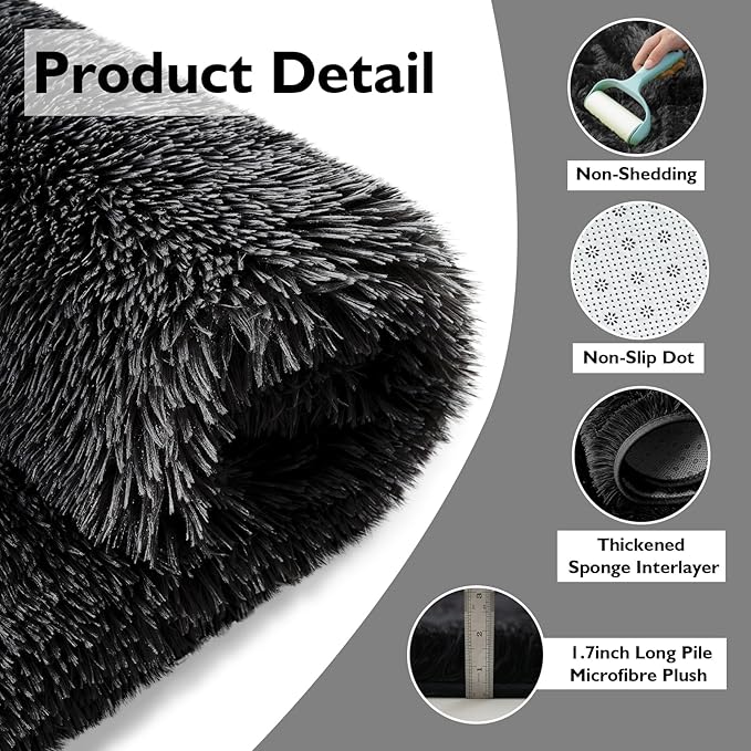 yulidayang Black Fluffy Round Area Rugs for Bedroom,3'X3'Shag Circle Area Rugs for Living Room,Non Slip Fuzzy Plush Rug for Kids Room Boys Girls Room and Dorm Home Decor Rug