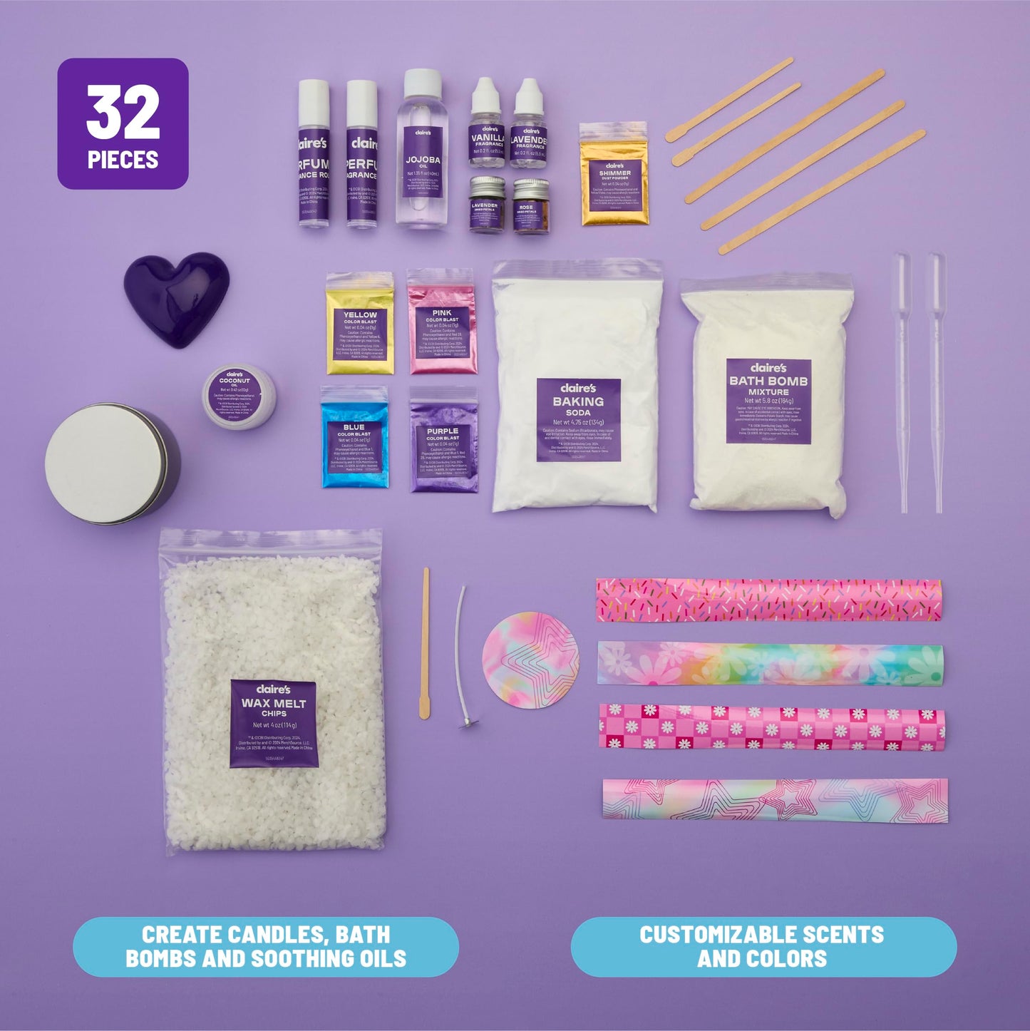 Claire’s DIY Bath Bomb & Scented Candle Making Set, 32-Piece Spa Craft Kit, Make Your Own Soothing Oils & Perfume Fragrance, Kids Toys, Science Beauty Project Activity, Arts & Crafts Gift for Ages 6+