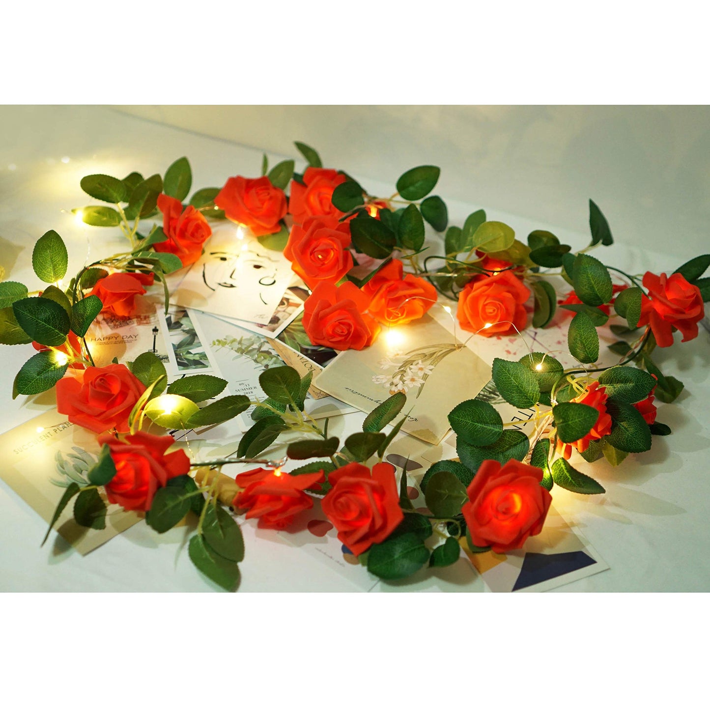 NiniTe LIGHTS Rose Vine Lights with Remote, Battery or USB Operated Artificial Flower Garland, Hanging Fairy Lights for Bedroom Headboard, Valentine‘s Day, Wedding, Romantic Party Décor (Red, 9.9)