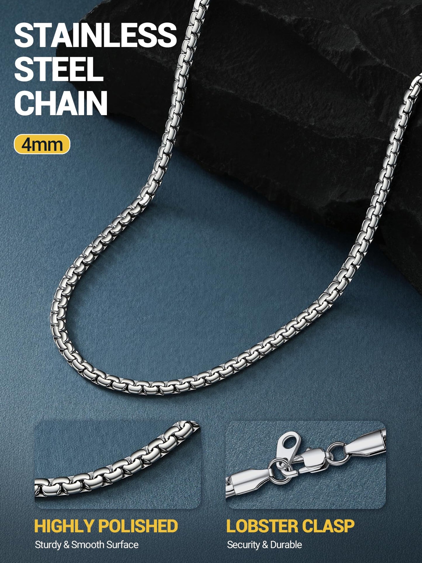 PROSTEEL Chains for Men Necklace 26inch Stainless Steel Flat Chain Trendy Necklace