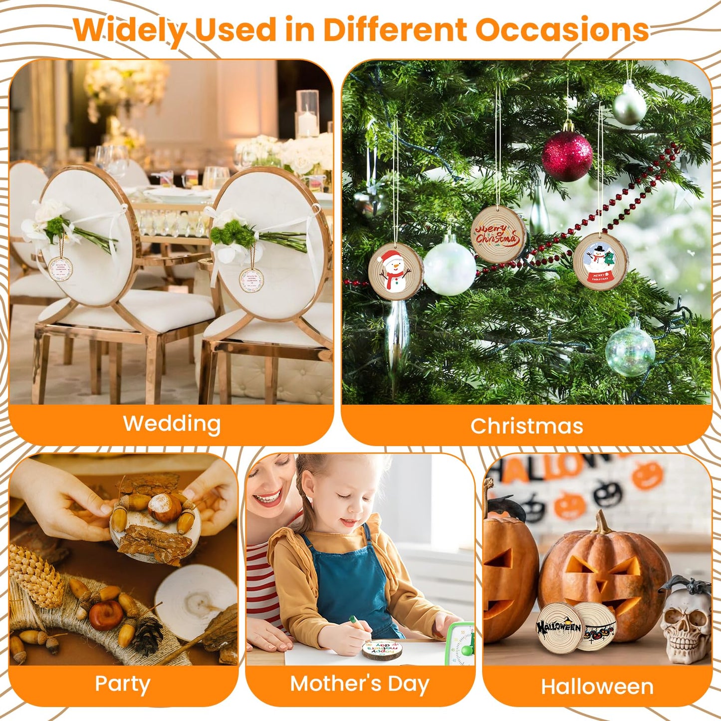 MARRTEUM 30Pcs 1.2"-3.1" Unfinished Natural Wood Slices, Round Wood with Tree Bark Discs Circles Cookies for DIY Arts & Crafts, Coaster, Christmas Ornaments, Rustic Wedding Decoration