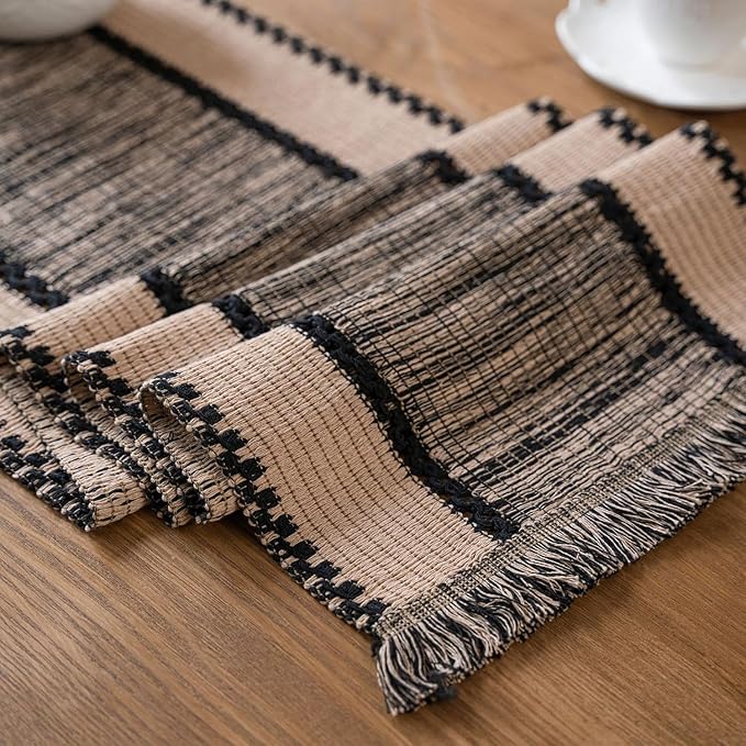 Natural Jute Table Runner, Burlap Style Table Runner, Rustic Farmhouse Table Runner Country Vintage for Wedding, Party Table Decorations, Boho Décor Black Hemp 14x48 inch TAB28