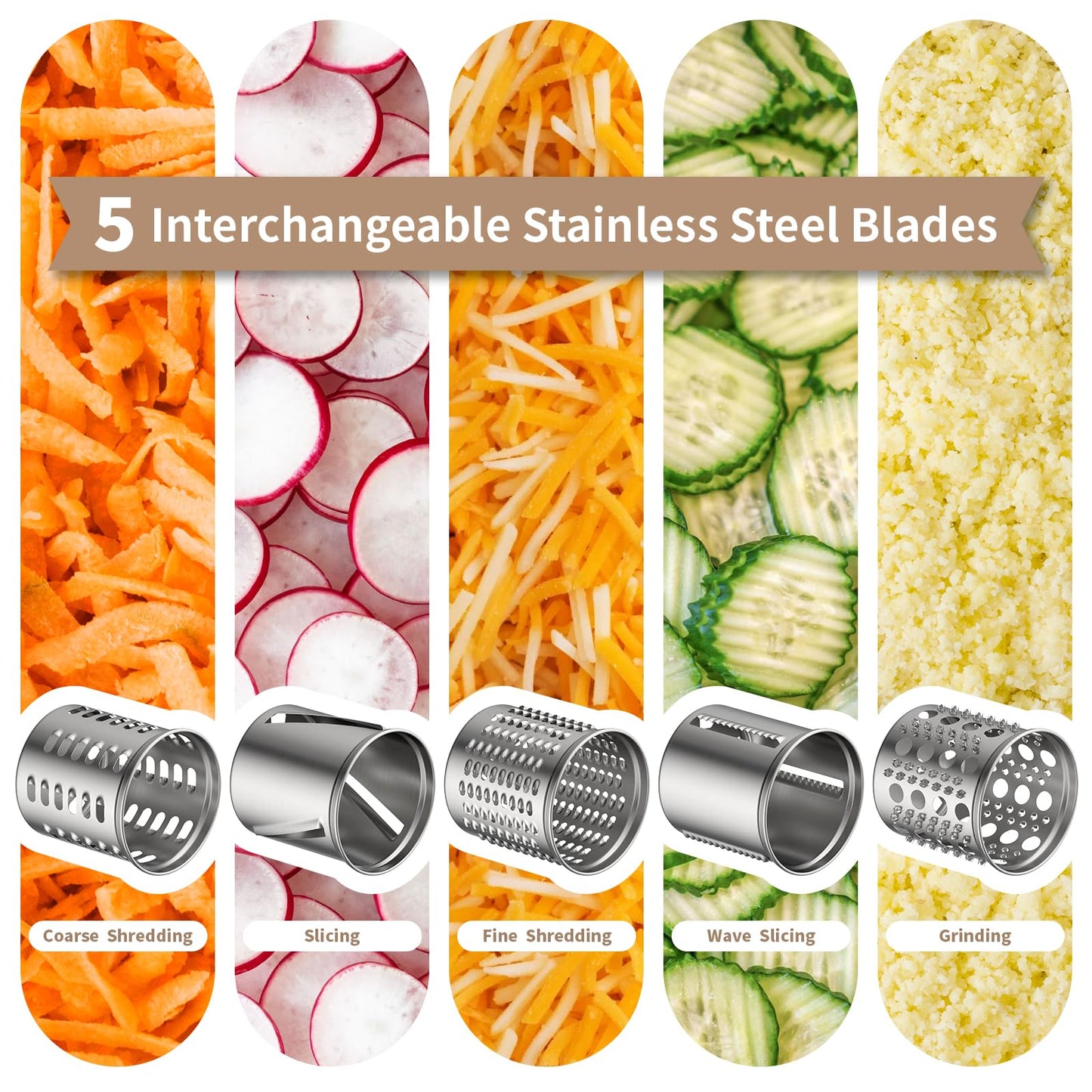 Stainless Steel Slicer Shredder Attachment for KitchenAid Stand Mixer, Cheese Grater Attachment for KitchenAid with 5 Blades, Dishwasher Safe