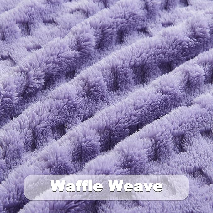 NEWCOSPLAY Super Soft Queen Blanket Lavender Premium Silky Flannel Fleece 3D Waffle Checkered Lightweight Bed Blanket All Season Use (Lavender, Queen(90"x90"))
