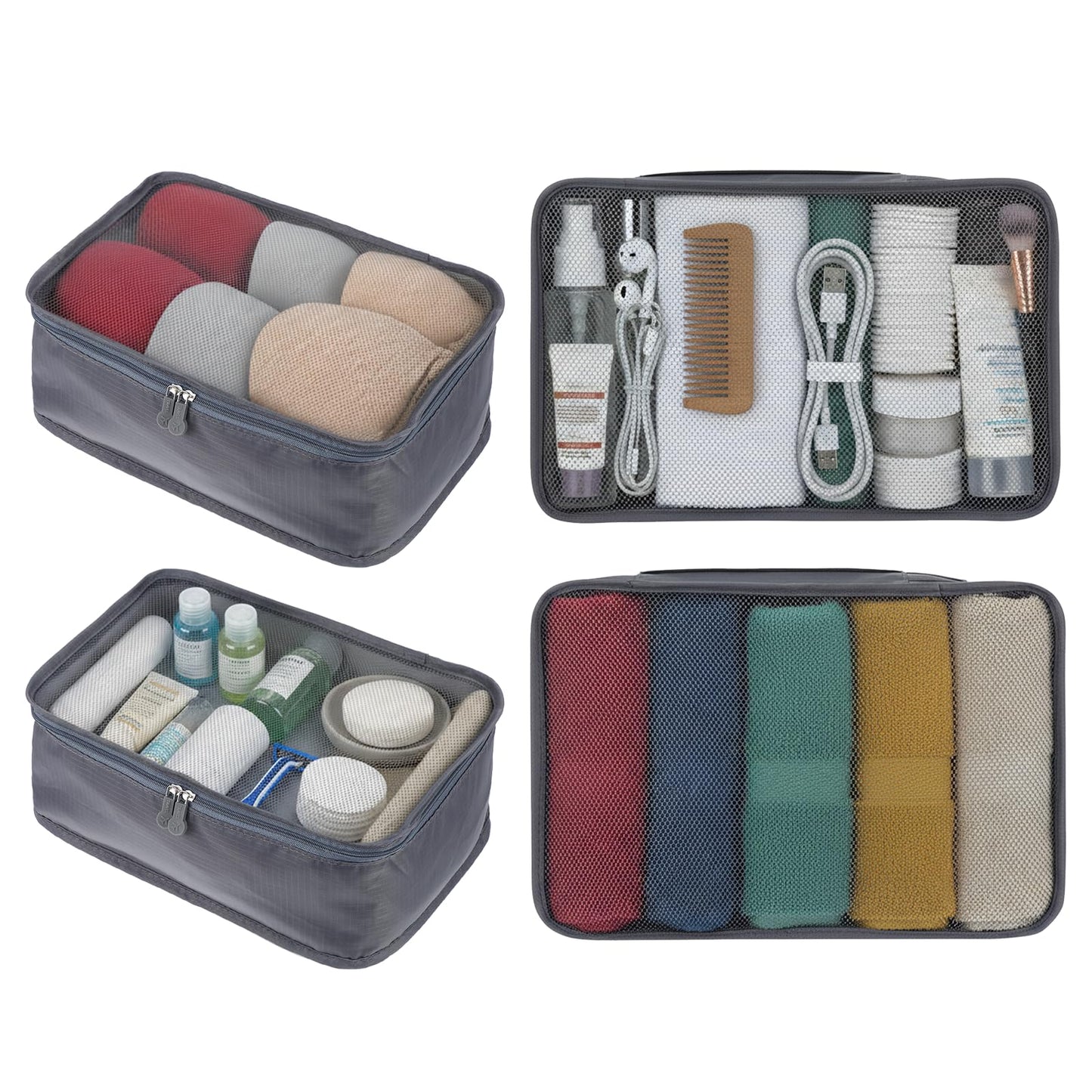 6 Pcs Packing Cubes, Mesh Travel Organizers, Foldable Laundry Bags, Water Resistant Clothing Storage for Travel, Camping, Backpacking
